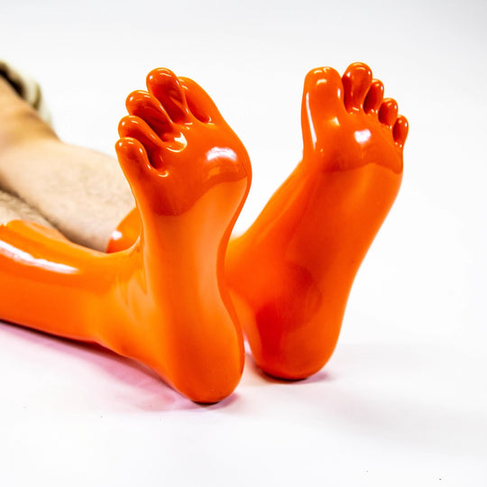 Short latex orange five toe socks