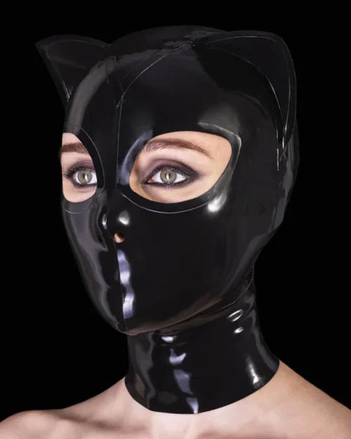 Latex cat mask with closed mouth