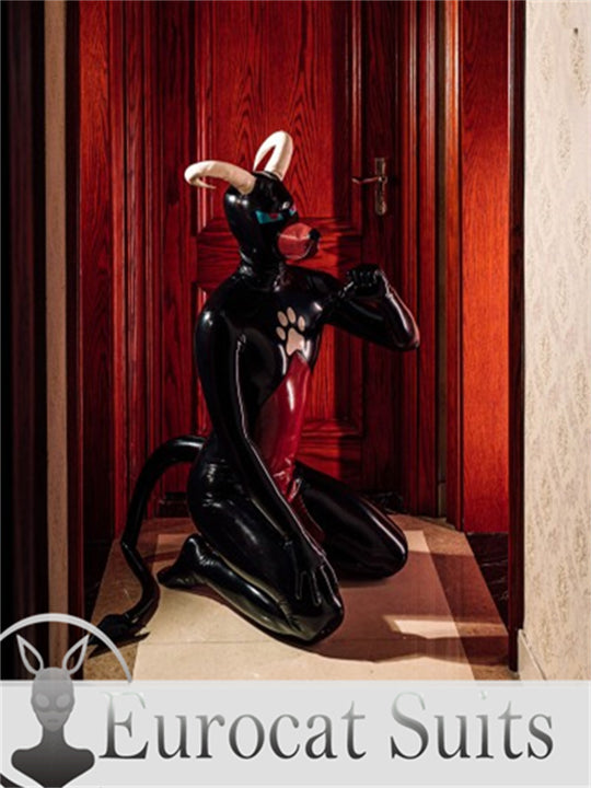 eurocat Male Latex Hood Rubber Fetish Wear Cosplay Inflatable Tail Catsuit