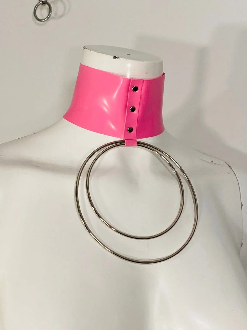 Latex Choker Collar with 2 Large Orings