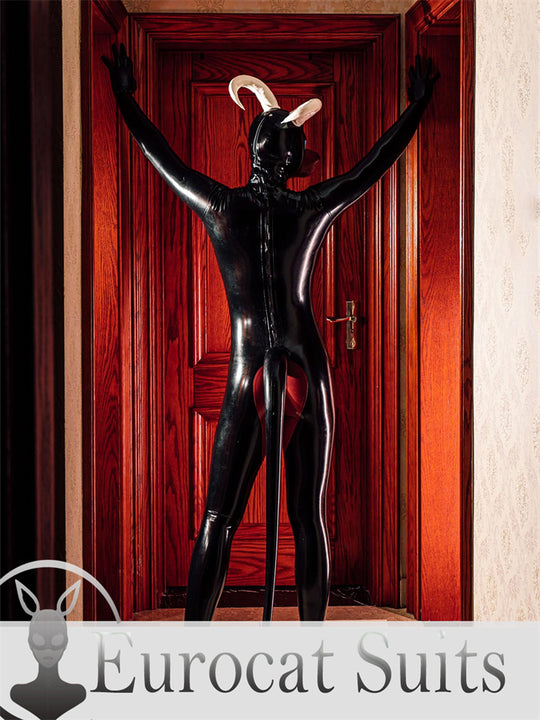 eurocat Male Latex Hood Rubber Fetish Wear Cosplay Inflatable Tail Catsuit