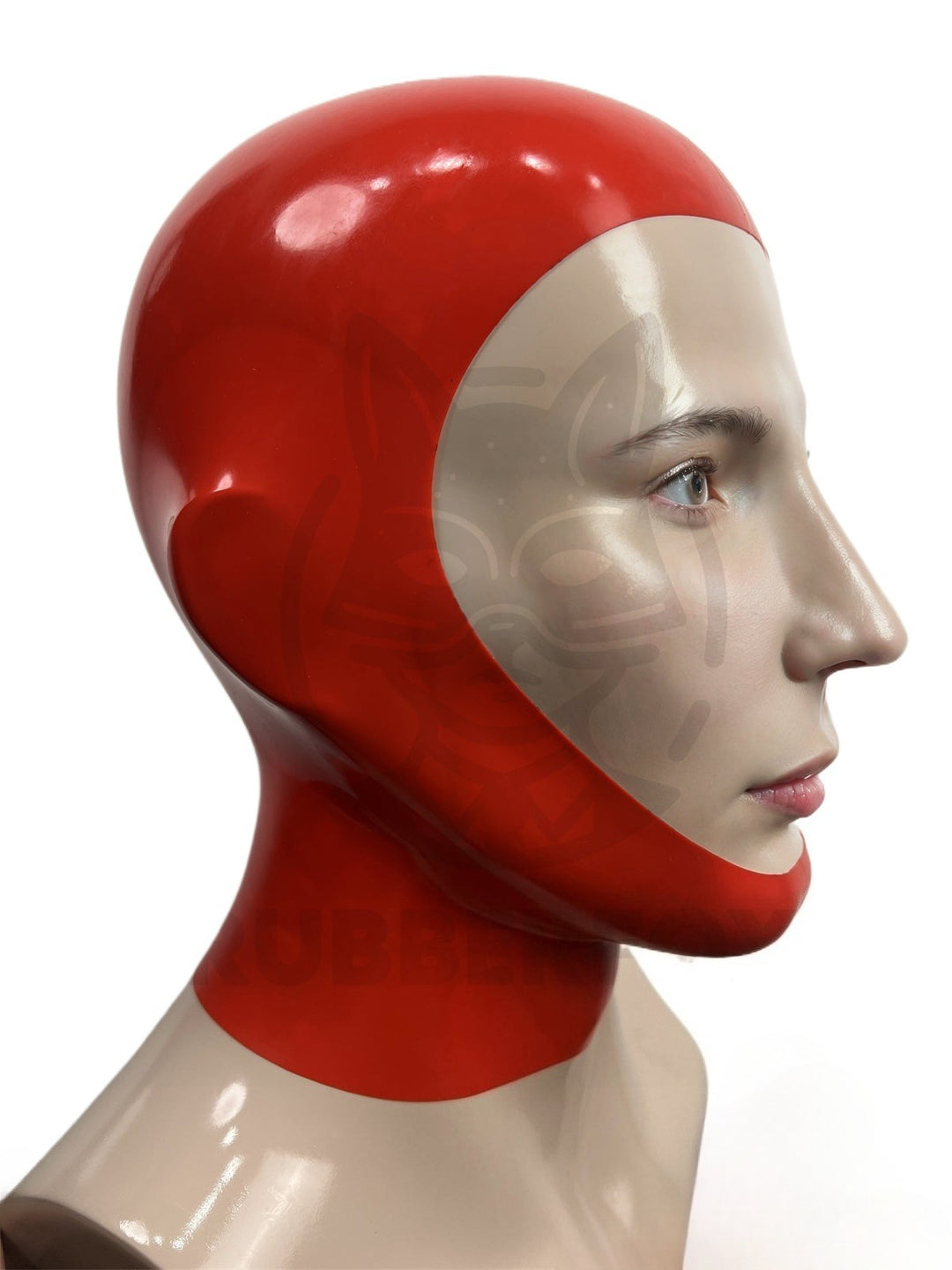 Latexmaske, rote Gummihaube, halbes Gesicht 