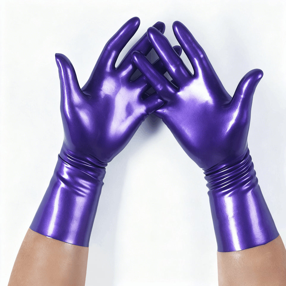 Metal purple latex short tube gloves five finger gloves