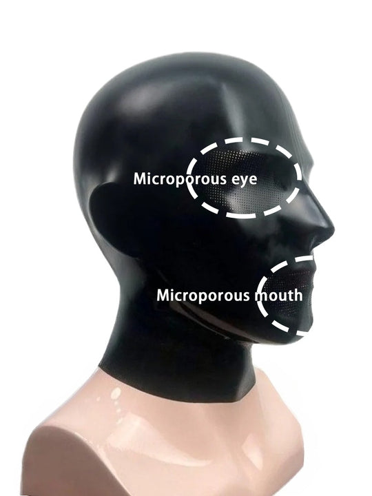 Latex Mask black rubber perforated eyes seamless Hood