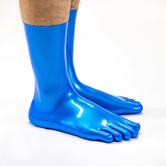 Short latex metal blue five toe socks