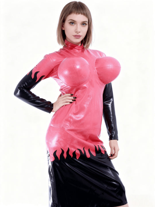 Latex Gummi Inflatable Chest flame Dress Skirt lace up