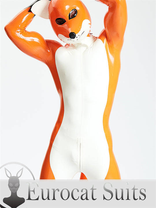 eurocat Male Latex Hood Rubber Fetish Wear Cosplay catsuits With Inflatable Tail