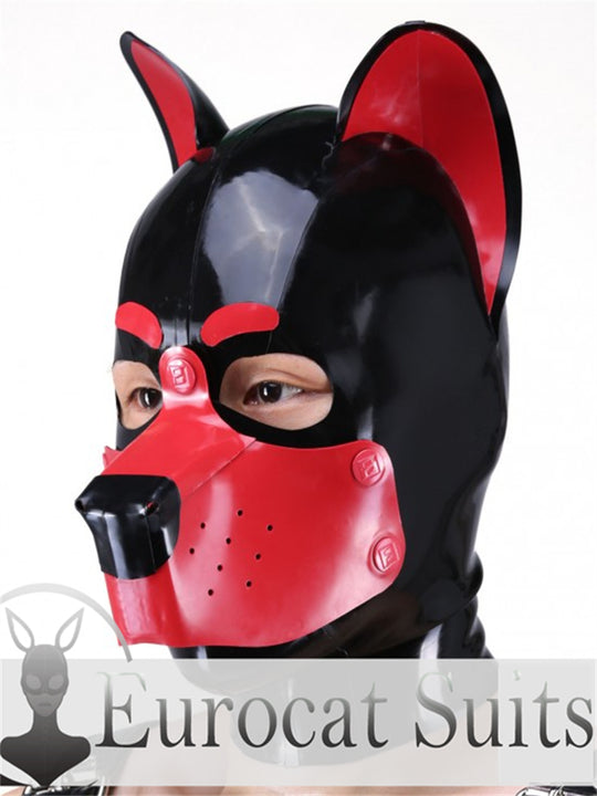 eurocat Male Latex Hood Rubber Fetish Wear Cosplay catsuits red PUPPY MASK