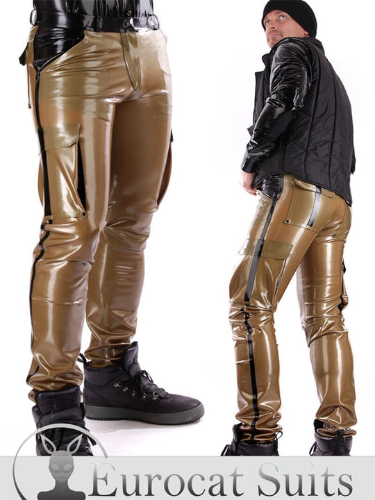 Catsuit Latex men pants rubber trousers Latex with Cargo Pants with 6 Pockets