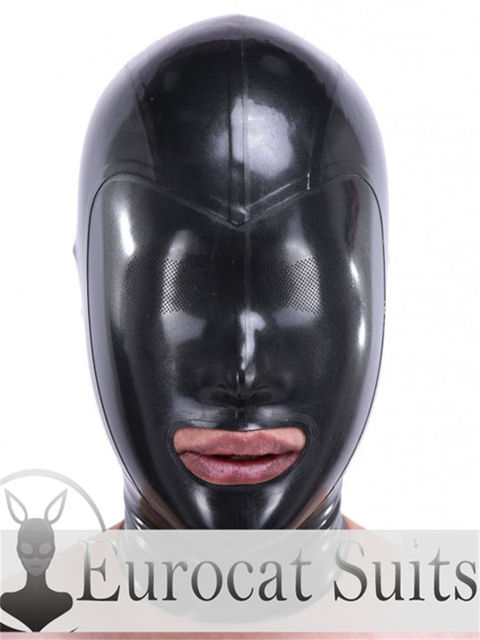 eurocat Male Latex Hood Rubber Fetish Wear Cosplay catsuits MASK LASER PERFORATE