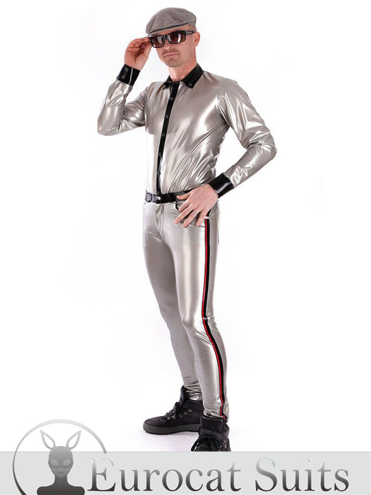 Catsuit Latex men pants rubber trousers with Side Stripes