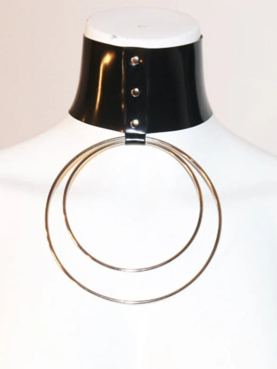 Latex Choker Collar with 2 Large Orings