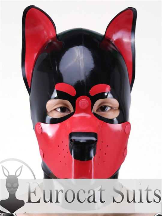 eurocat Male Latex Hood Rubber Fetish Wear Cosplay catsuits red PUPPY MASK