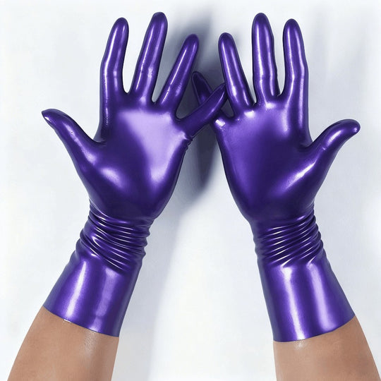 Metal purple latex short tube gloves five finger gloves