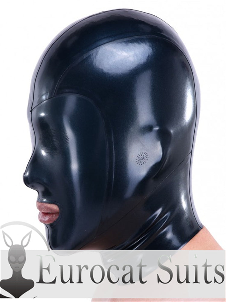 eurocat Male Latex Hood Rubber Fetish Wear Cosplay catsuits MASK LASER PERFORATE