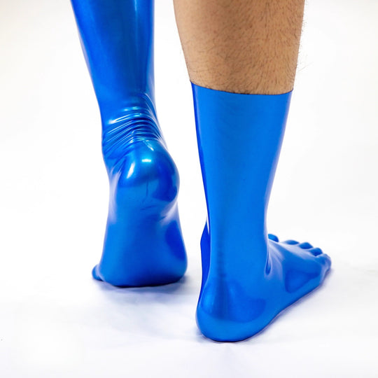 Short latex metal blue five toe socks