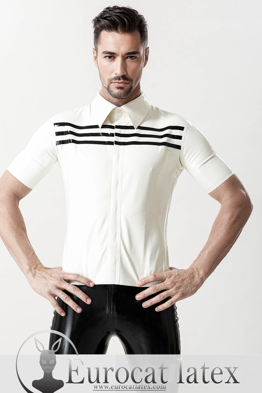 eurocat latex Male Triple Stripes Short-Sleeved Casual Shirt