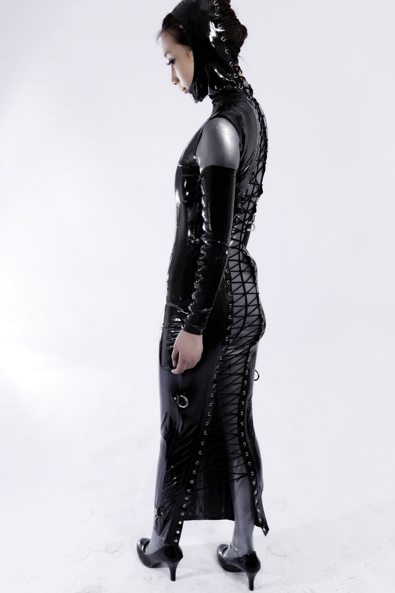Latex Rubber Gummi bondage Dress lace up binder mask string