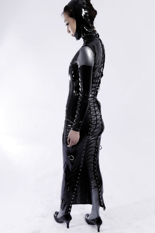 Latex Rubber Gummi bondage Dress lace up binder mask string