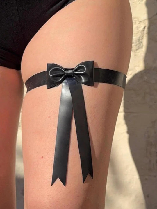 Latex Garter Band with Bow. Handmade Bow Custom Made