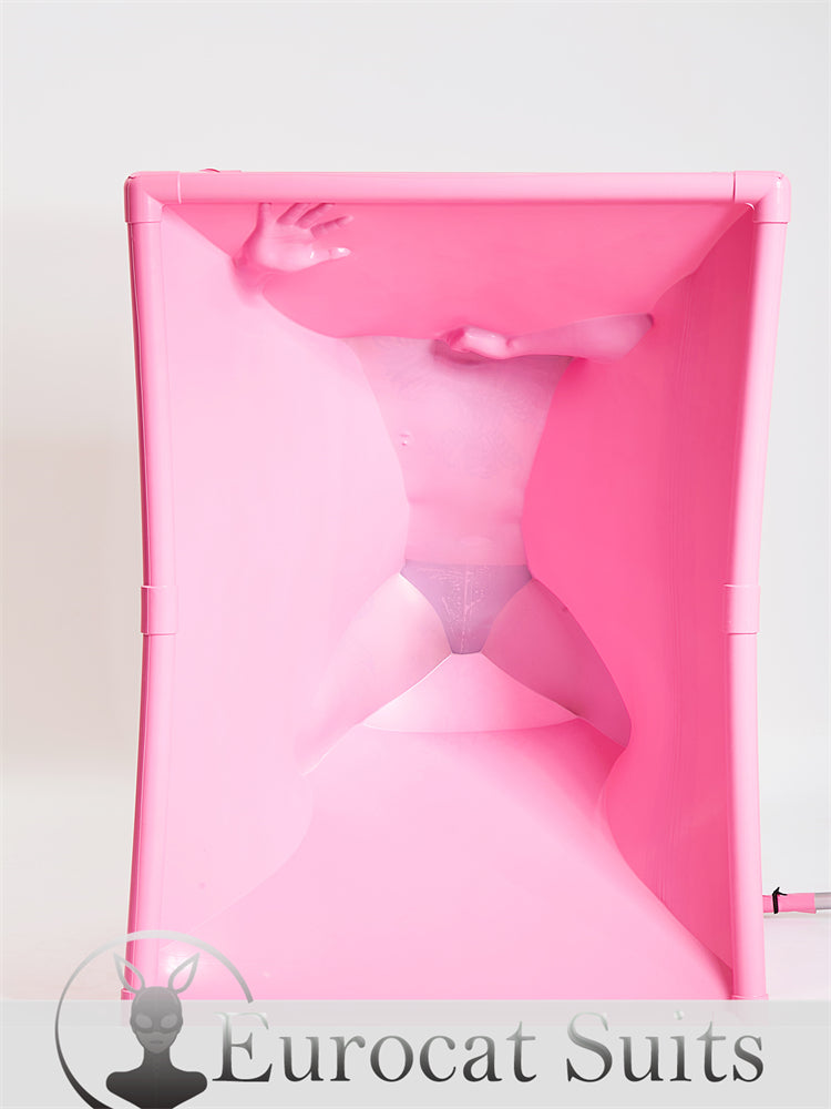 eurocat Male Latex hood fetish wear vacuum cube Rubber Mask Eyes Club Cosplay Bubblegum Pink