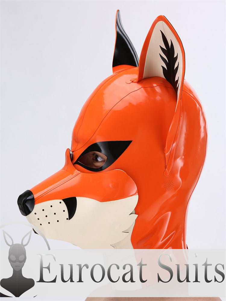 eurocat Male Latex Hood Rubber Fetish Wear Cosplay catsuits FOX MASK