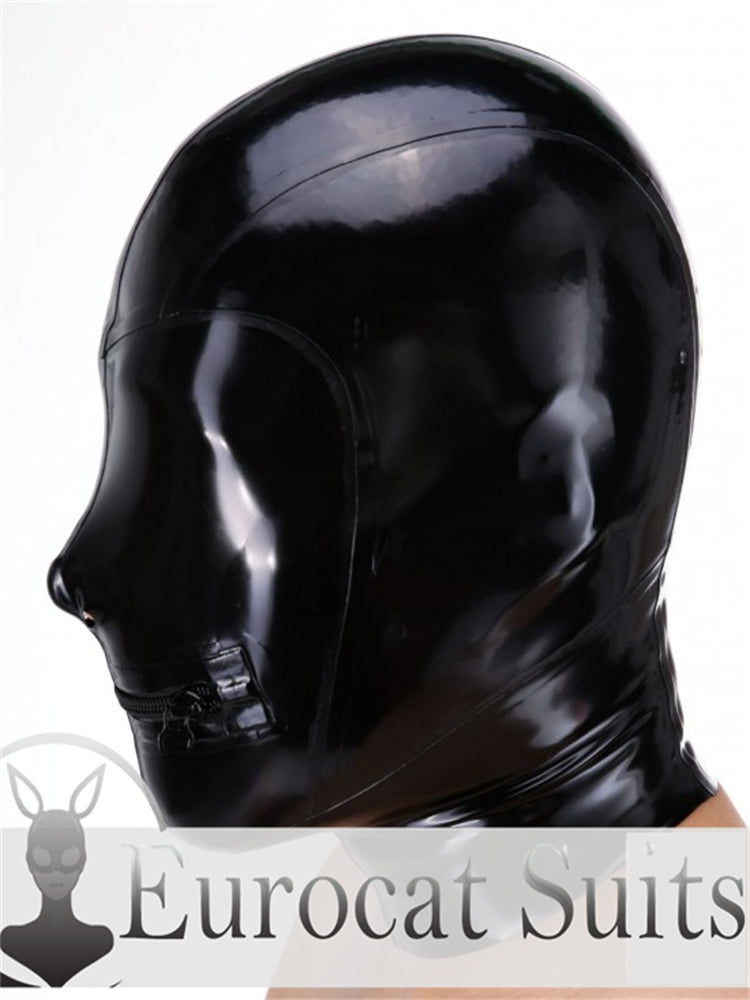 eurocat Male Latex Hood Rubber Fetish Wear Cosplay catsuits MASK MOUTH ZIP