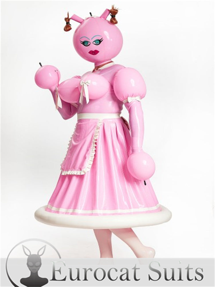 Sexy Latex Unisex Inflatable Dreamy waitress Dress Bubblegum Pink