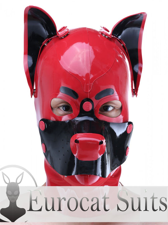 eurocat Male Latex Hood Rubber Fetish Wear Cosplay catsuits PUPPY MASK WITH BUTTONS