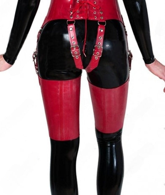 Latex Gummi Rubber leg harness bondage lace up
