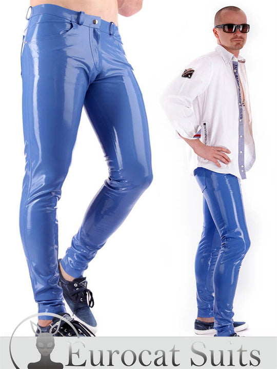 Catsuit Latex men pants rubber trousers Slim Fit Men's Latex Trousers