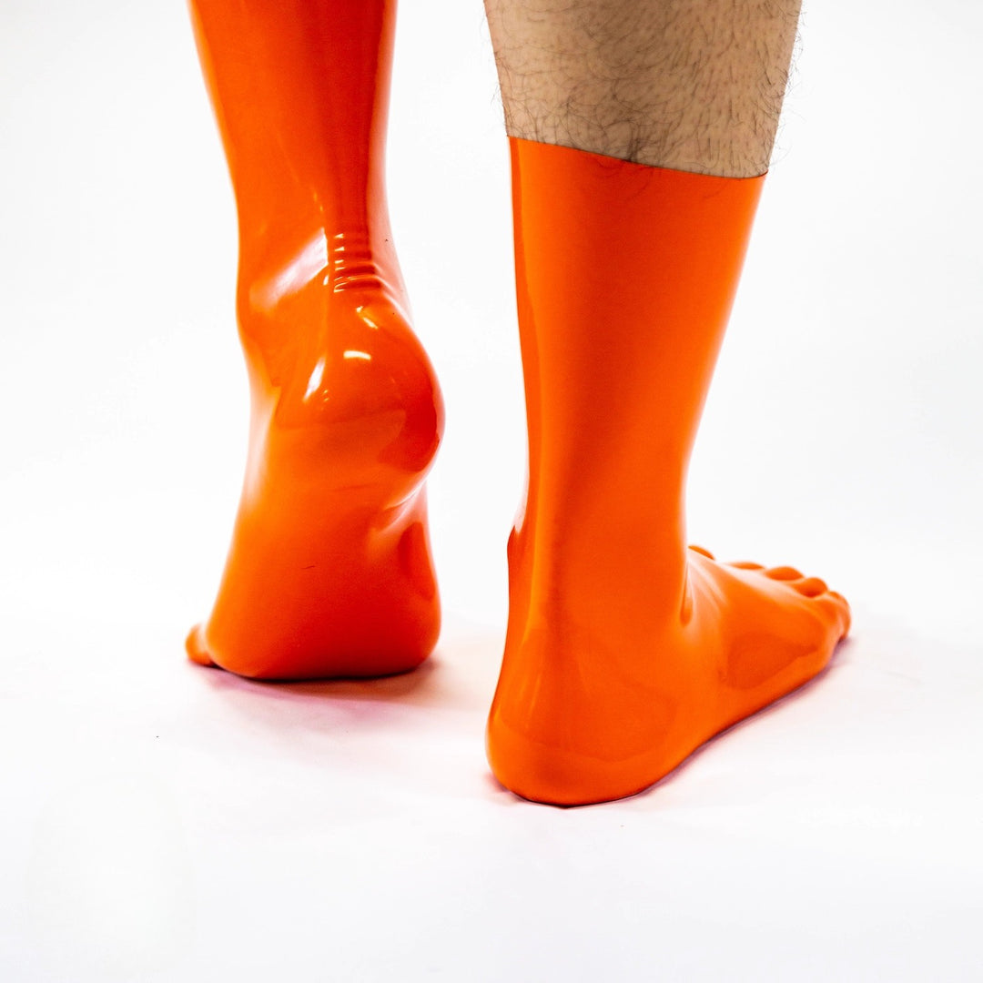 Short latex orange five toe socks