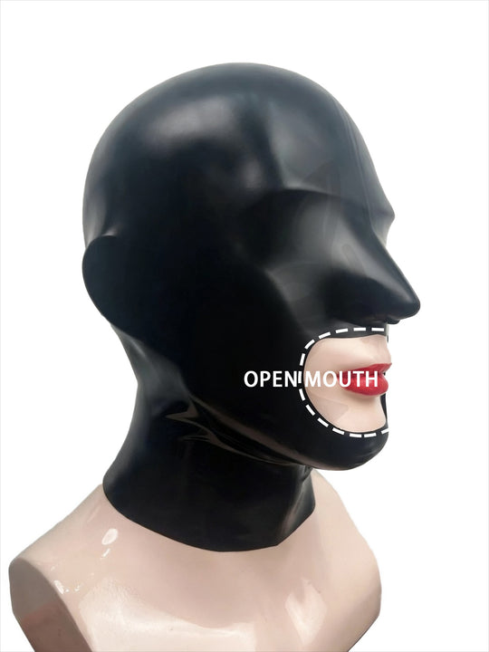 Latex Mask black rubber seamless open mouth Hood