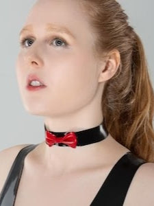 Black Latex Bow Choker Collar Rubber Necklace