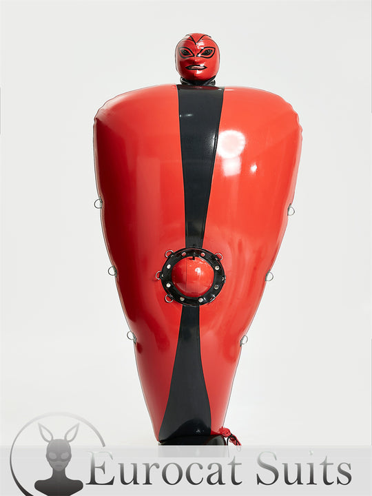 Sexy Unisex Latex Inflatable Bondage Suit main color is Red thickness is 0.8mm