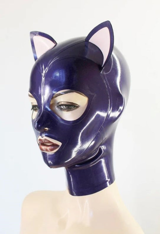 Latex Rubber Cat Hood with attached ears