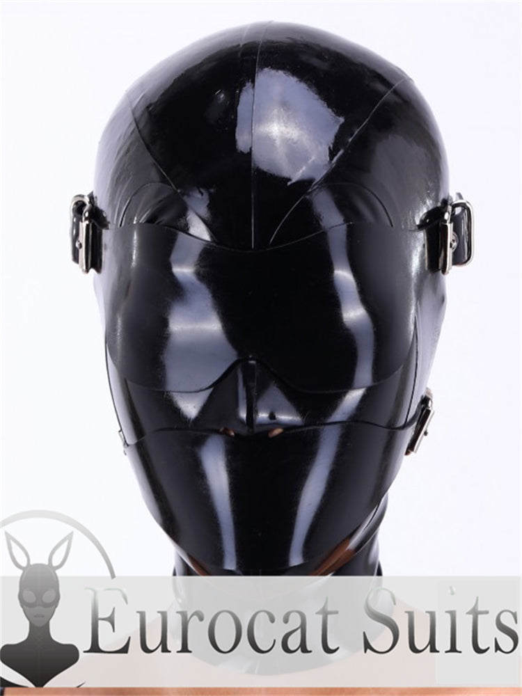 eurocat  Latex Hood Rubber Fetish Wear Cosplay catsuits MASK WITH BLINDFOLD