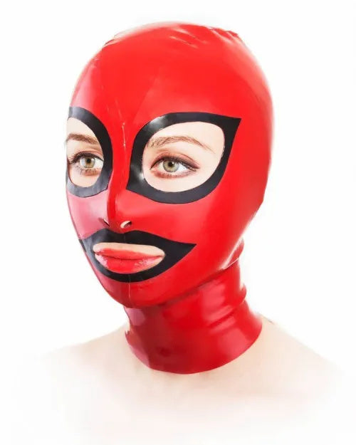 Latex mask with back zipper and contrasting eyes and mouth