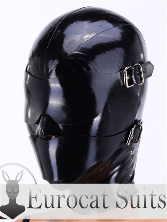 eurocat  Latex Hood Rubber Fetish Wear Cosplay catsuits MASK WITH BLINDFOLD