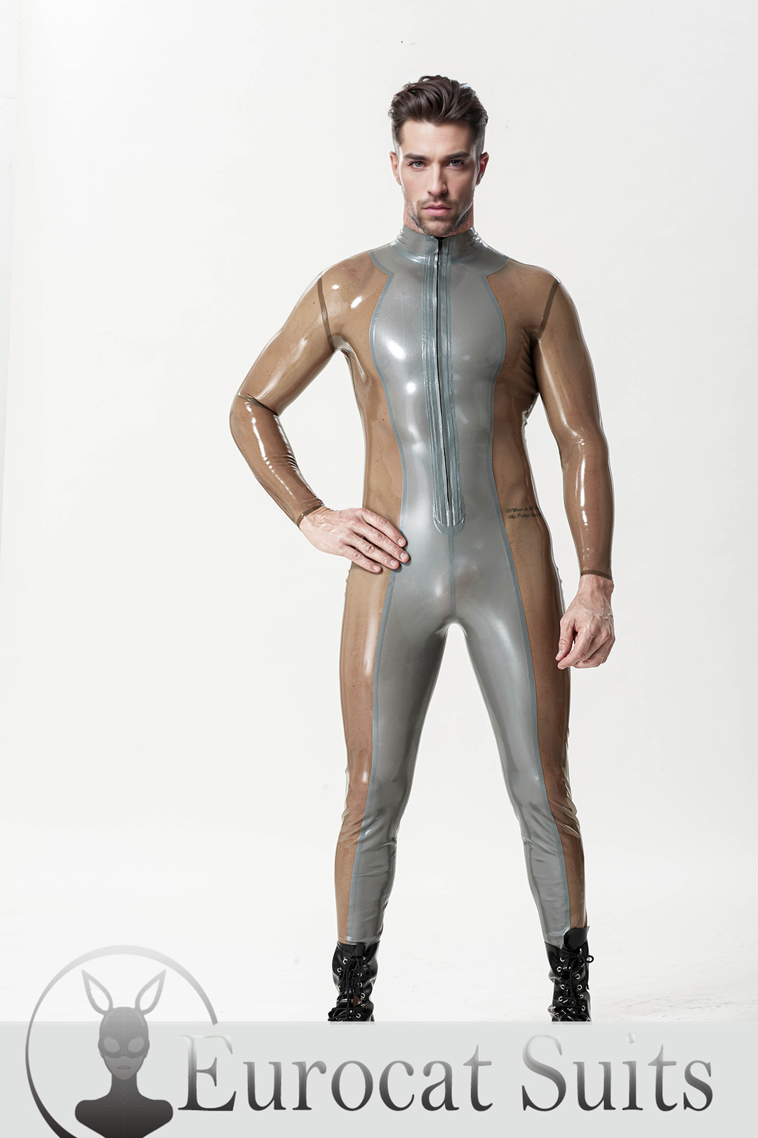 Male 'Silver Sleek' Front-zip Catsuit