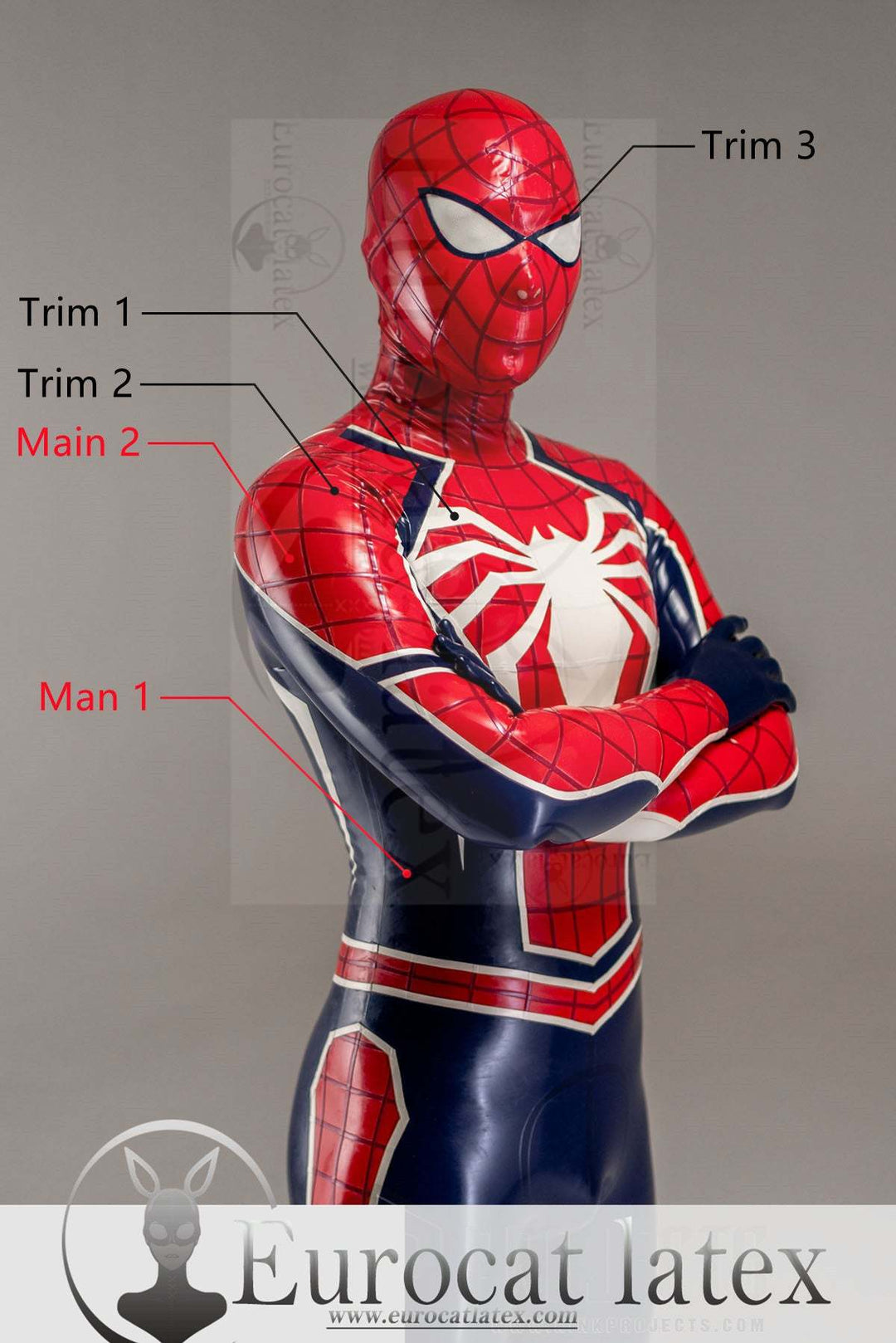 eurocat latex Male Zipperless Neck Entry 'Spidey' rubber Catsuit