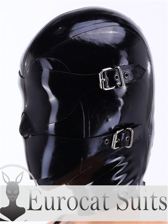 eurocat  Latex Hood Rubber Fetish Wear Cosplay catsuits MASK WITH BLINDFOLD