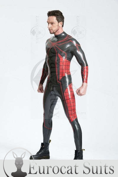 eurocat latex Male 'Tangled Web' Back Zip Catsuit