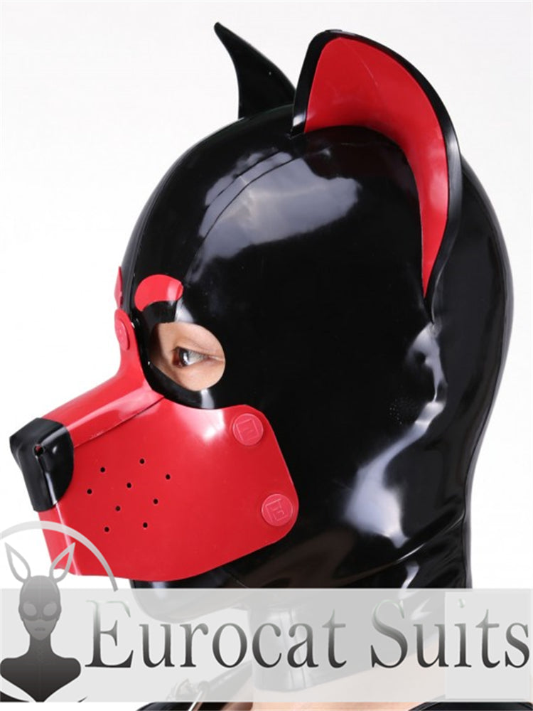 eurocat Male Latex Hood Rubber Fetish Wear Cosplay catsuits red PUPPY MASK