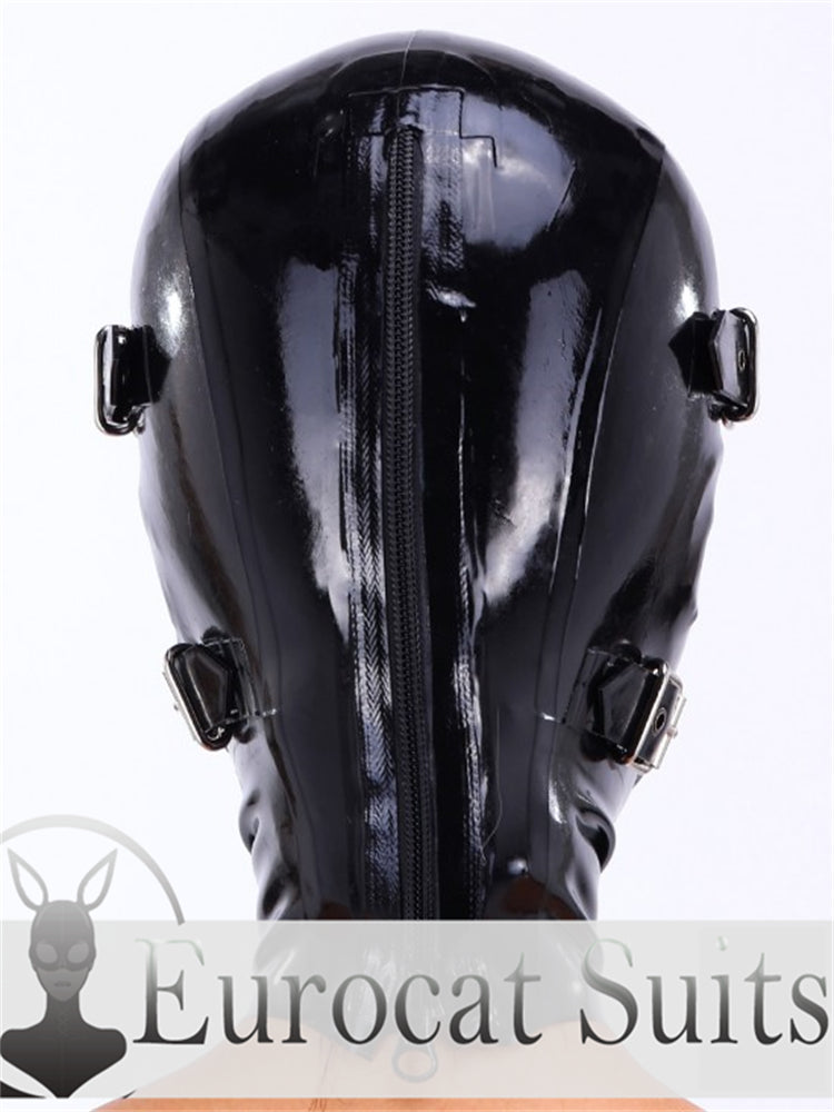 eurocat  Latex Hood Rubber Fetish Wear Cosplay catsuits MASK WITH BLINDFOLD