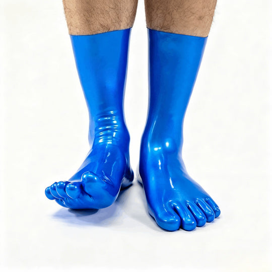Short latex metal blue five toe socks