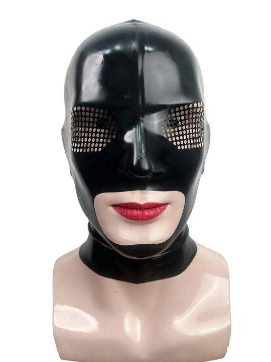 Latex Mask black rubber perforated eyes Hood