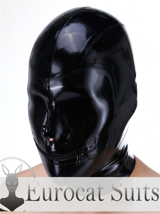 eurocat Male Latex Hood Rubber Fetish Wear Cosplay catsuits MASK MOUTH ZIP