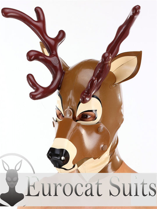 eurocat Male Latex Hood Rubber Fetish Wear Cosplay catsuits DEER MASK