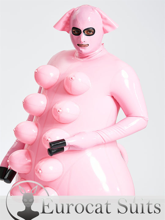 eurocat Male Latex sexy Unisex Inflatable Pig Suit main color is  Bubblegum Pink